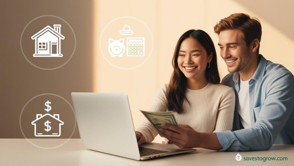 A couple reviewing finances on a laptop