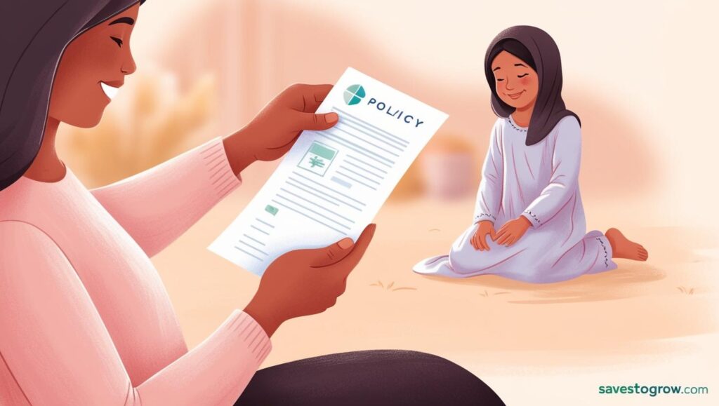 Illustration of a parent holding a policy document