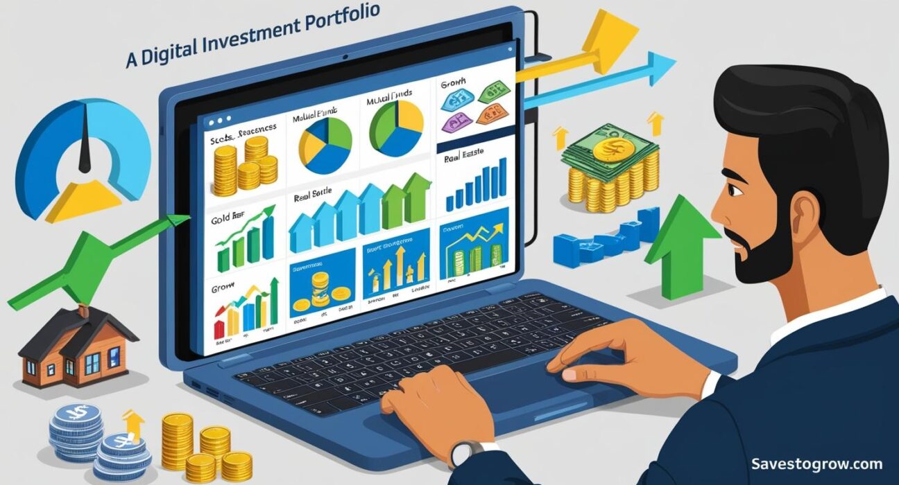 Indian investor organizing a digital portfolio