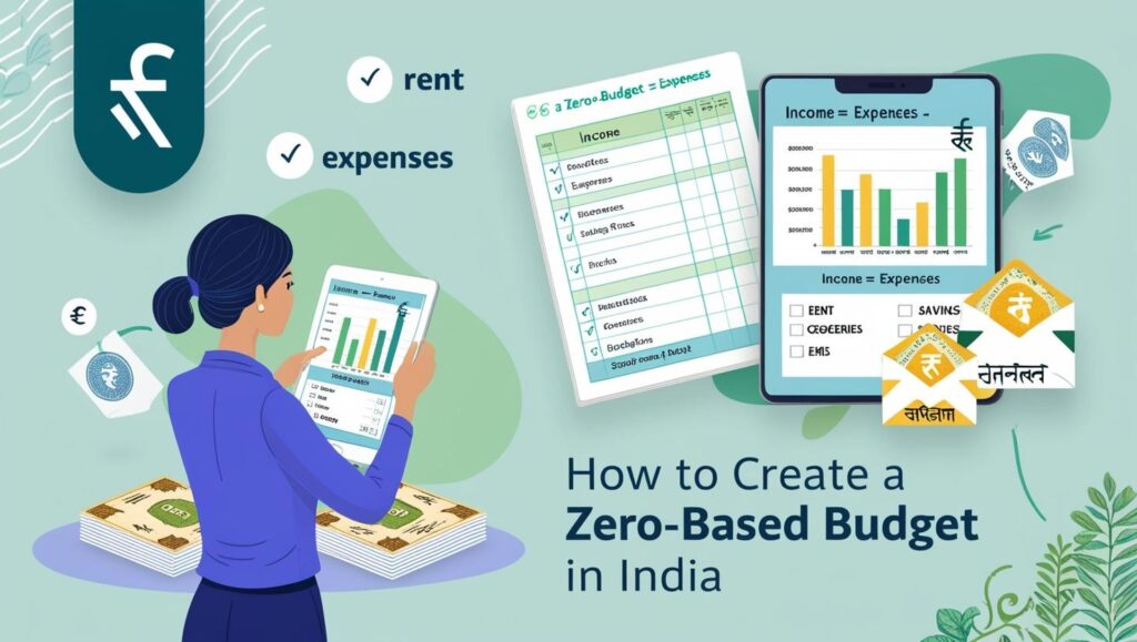 a person organizing income and expenses using a notebook or budgeting app  with sections labeled “Income = Expenses
