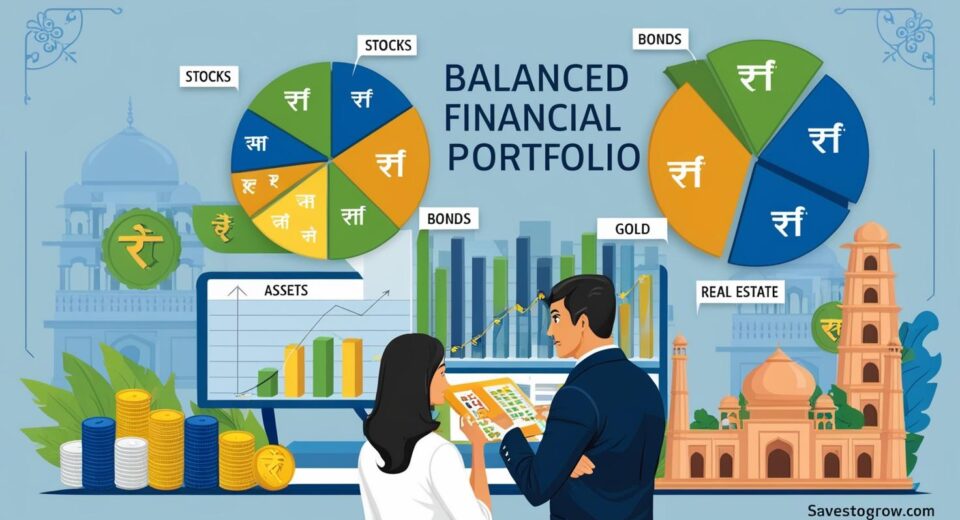 balanced financial portfolio concept pie charts