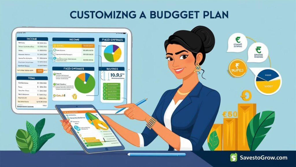 budget plan on a tablet or notebook with visible sections like income fixed expenses savings