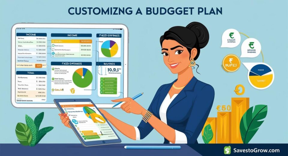 budget plan on a tablet or notebook  with visible sections like income  fixed expenses  savings