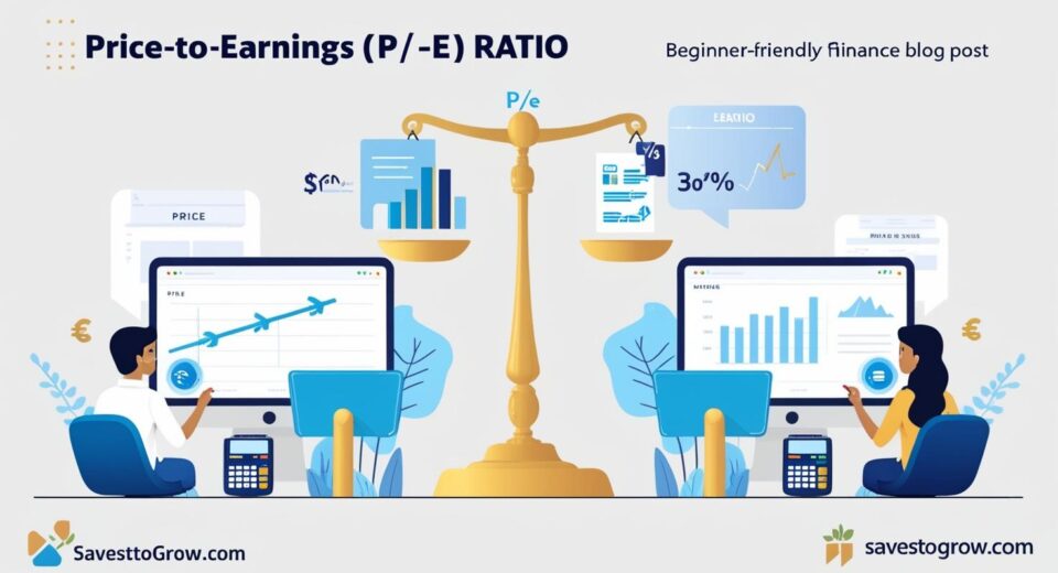 concept of Price to Earnings P E Ratio with a balance scale