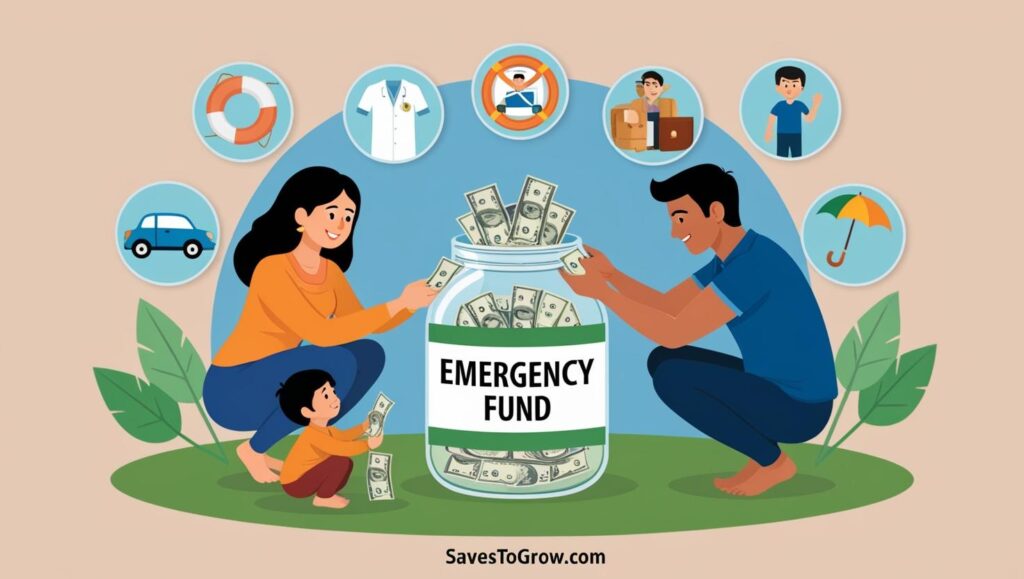 individual or family placing money into a Emergency Fund jar