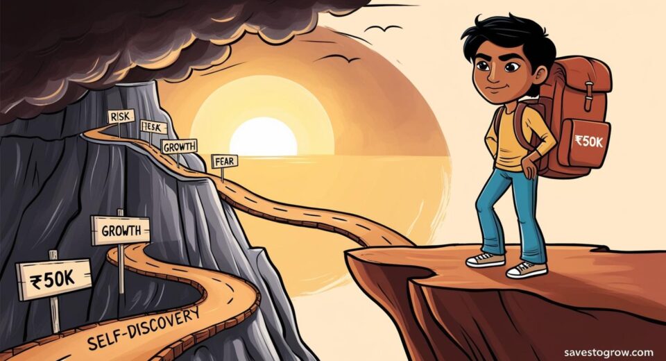 man standing on the edge of a cliff at sunrise with a small backpack