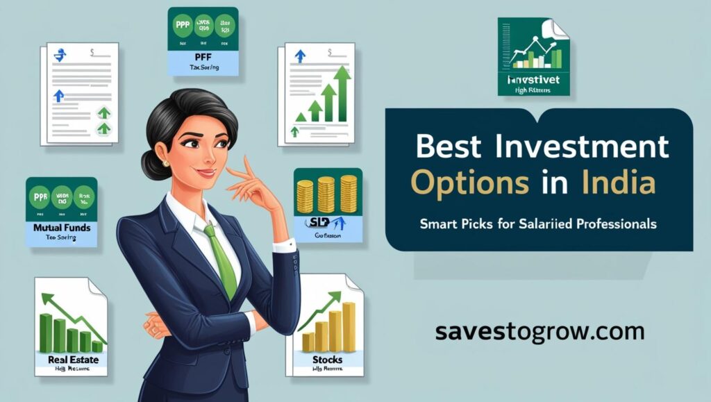 salaried individual (in formal attire) thoughtfully choosing between various investment options