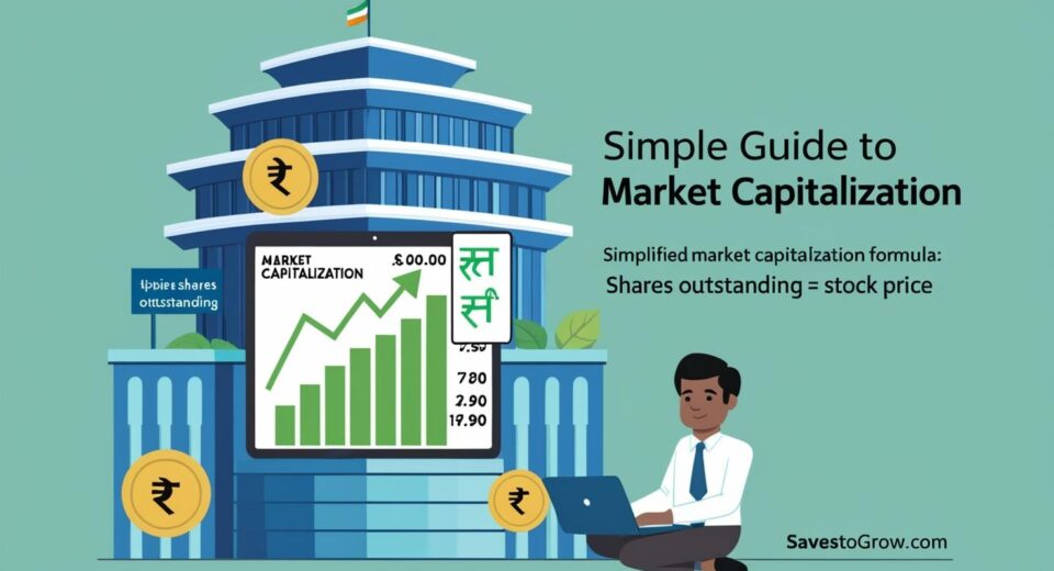 stock market building with market cap values displayed on a screen