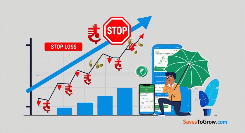 stock market chart with a red stop marker