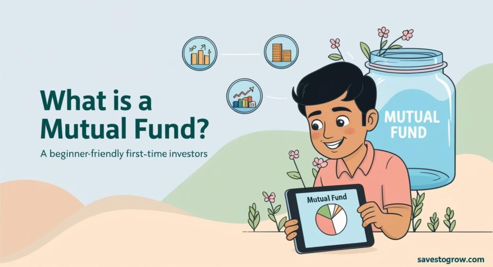 young person looking at a simplified pie chart on a tablet labeled “Mutual Fund