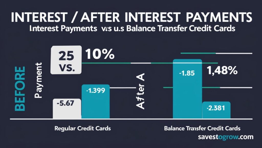 A before after chart showing interest payments on regular vs balance transfer cards