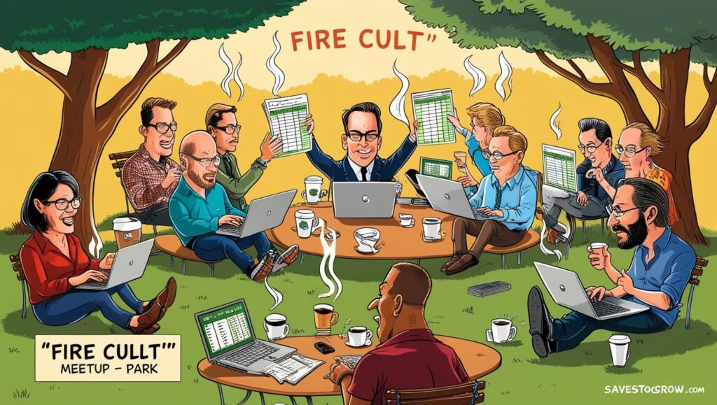 A tongue in cheek “FIRE Cult” meetup—coffee spreadsheets
