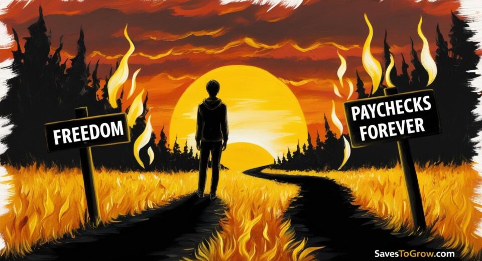 “Freedom ” the other “Paychecks Forever”—with FIRE flames in the background