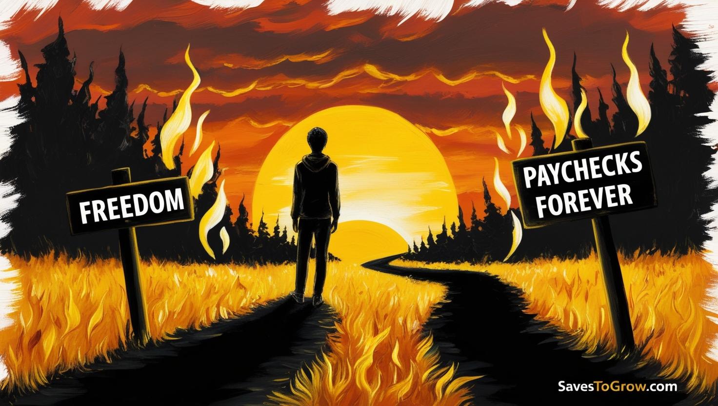 “Freedom ” the other “Paychecks Forever”—with FIRE flames in the background