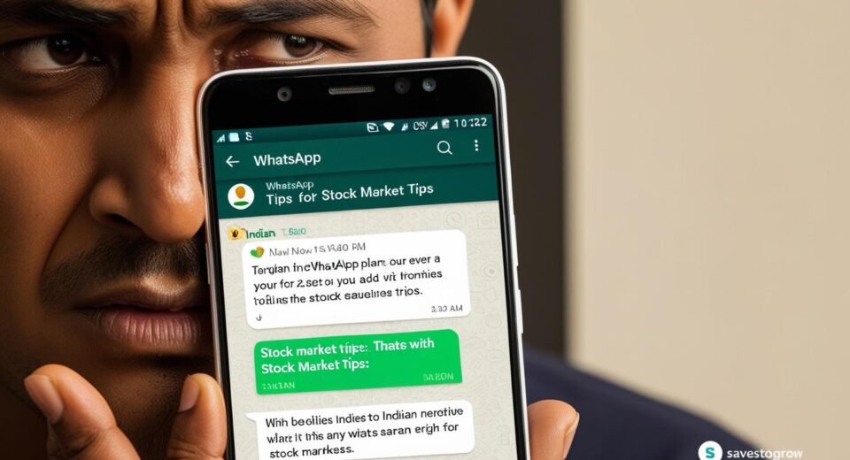 “Smartphone showing WhatsApp messages with stock tips