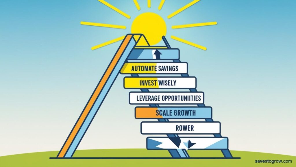 adder visual with each rung representing a financial habit (automate invest leverage scale etc )