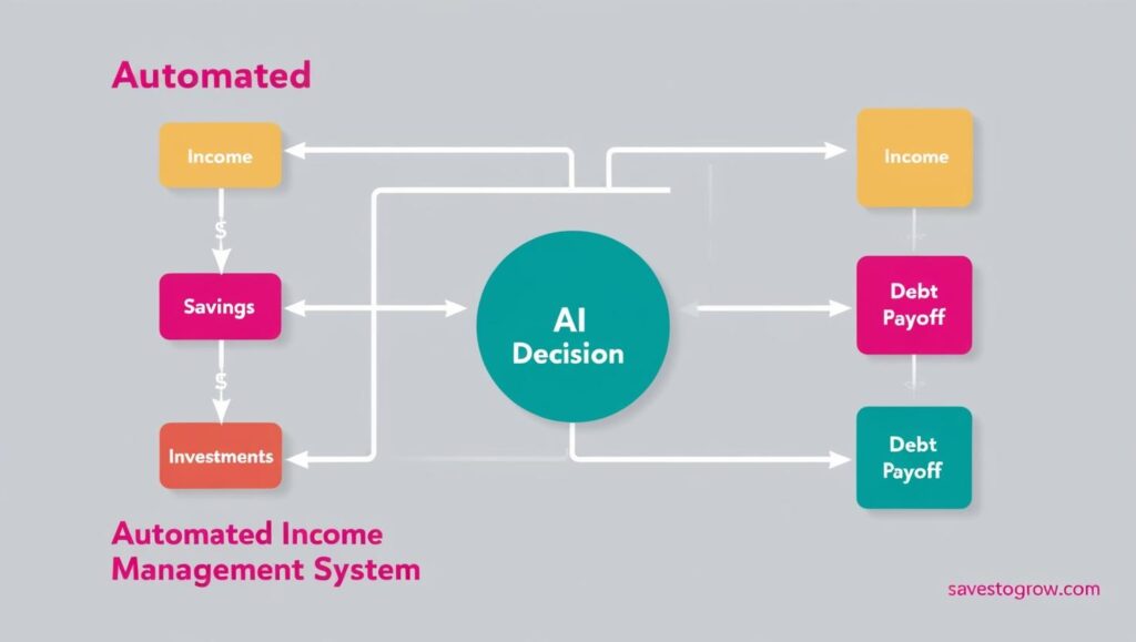 chart income → AI decision → savings investments debt payoff