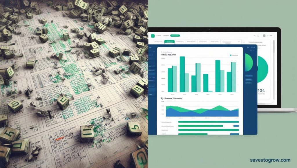 financial spreadsheet the other a clean AI powered dashboard