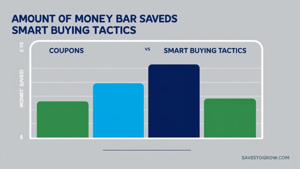 graph comparing money saved using “Coupons vs Smart Buying Tactics