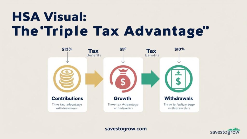 labeled diagram showing the “triple tax advantage” of HSAs