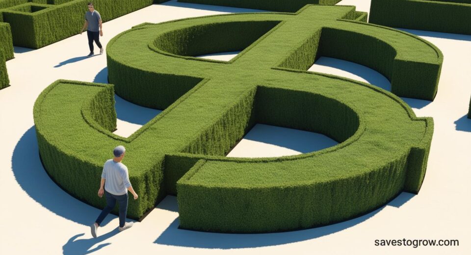 person walking in circles inside a giant dollar sign shaped maze