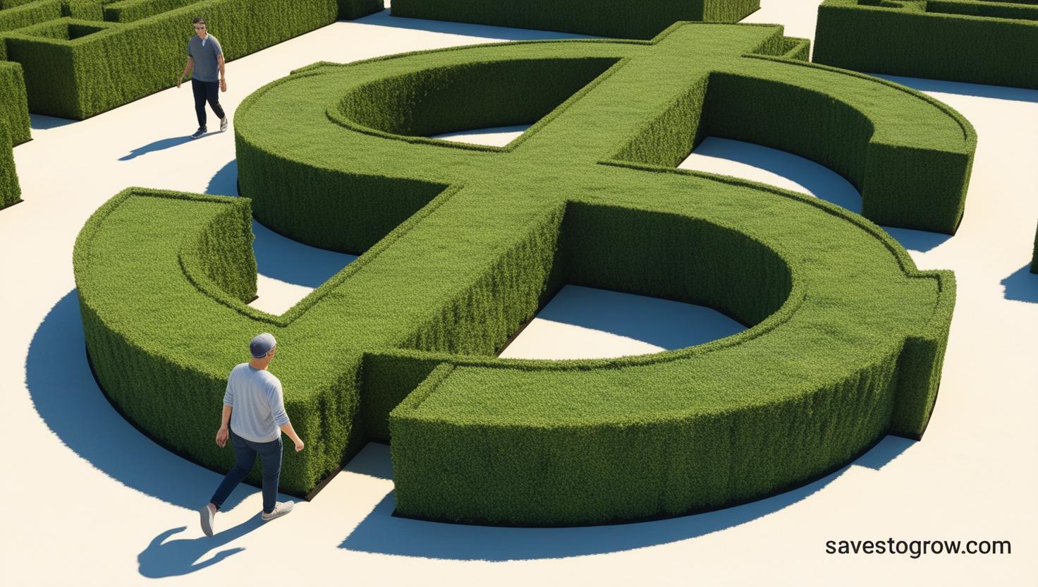 person walking in circles inside a giant dollar sign shaped maze