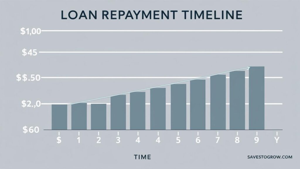 satirical chart titled “Loan Repayment Timeline