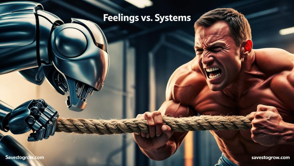 tug of war—captioned “Feelings vs Systems”